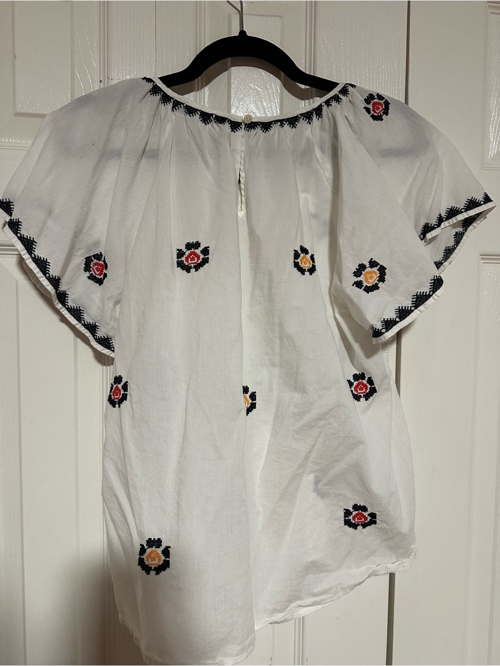 Madewell White Peasant Blouse with Black Embroidery and Yellow Accent - Picture 2 of 4